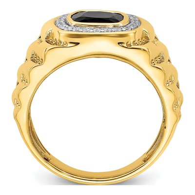 Men's 14K Yellow Gold 1/4 ct tw Onyx & Diamond Cushion Halo Textured Ring – view 2