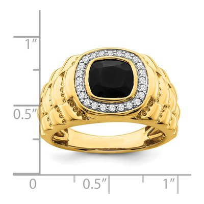 Men's 14K Yellow Gold 1/4 ct tw Onyx & Diamond Cushion Halo Textured Ring – view 3