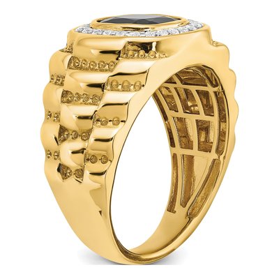 Men's 14K Yellow Gold 1/4 ct tw Onyx & Diamond Cushion Halo Textured Ring – view 7