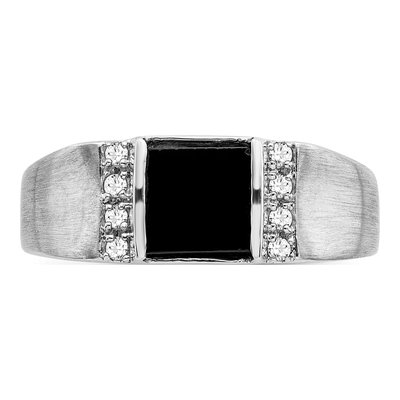 Men's 14K White Gold 1/8 ct tw Onyx & Diamond Square Ring – view 5