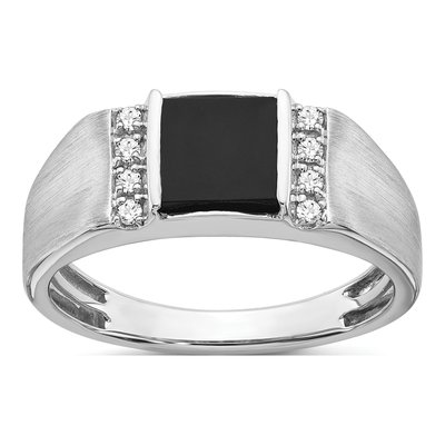 Men's 14K White Gold 1/8 ct tw Onyx & Diamond Square Ring