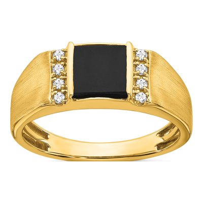 Men's 14K Yellow Gold 1/8 ct tw Onyx & Diamond Square Ring