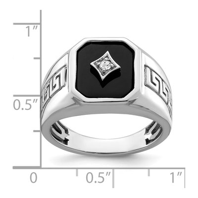 Men's 14K White Gold Onyx & Diamond Greek Key Ring – view 3