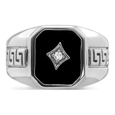 Men's 14K White Gold Onyx & Diamond Greek Key Ring – view 5