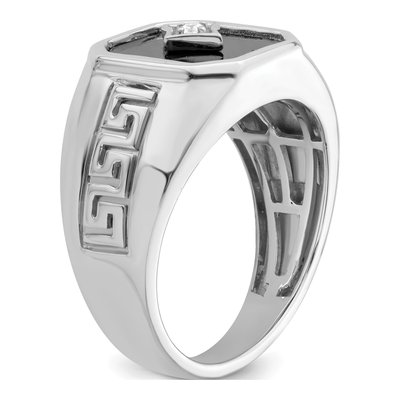 Men's 14K White Gold Onyx & Diamond Greek Key Ring – view 7
