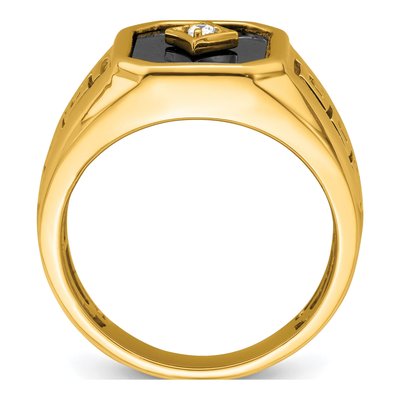 Men's 14K Yellow Gold Onyx & Diamond Greek Key Ring – view 2
