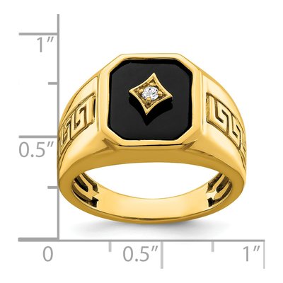 Men's 14K Yellow Gold Onyx & Diamond Greek Key Ring – view 3
