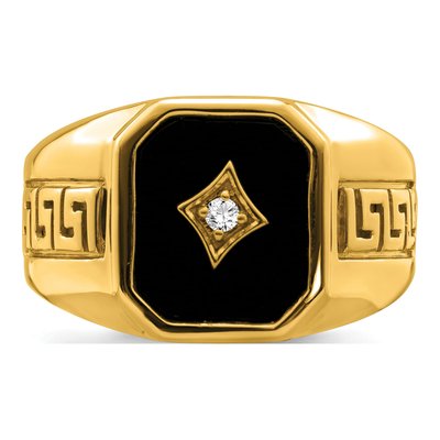 Men's 14K Yellow Gold Onyx & Diamond Greek Key Ring – view 5