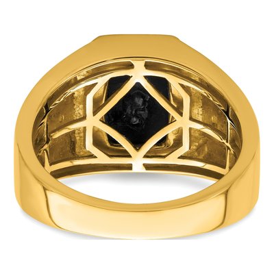 Men's 14K Yellow Gold Onyx & Diamond Greek Key Ring – view 6