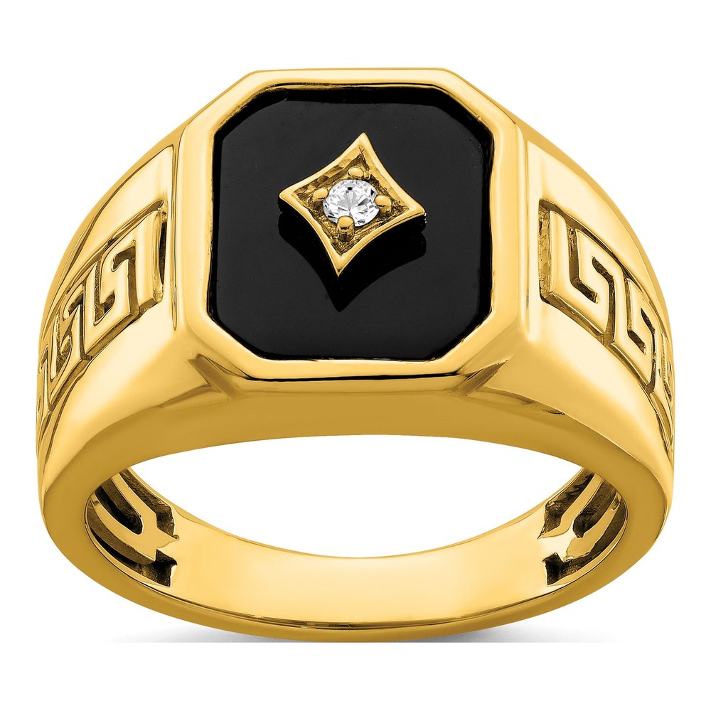 Men's 14K Yellow Gold Onyx & Diamond Greek Key Ring