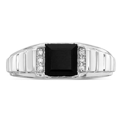 Men's 14K White Gold Onyx & Diamond Square Ring – view 5