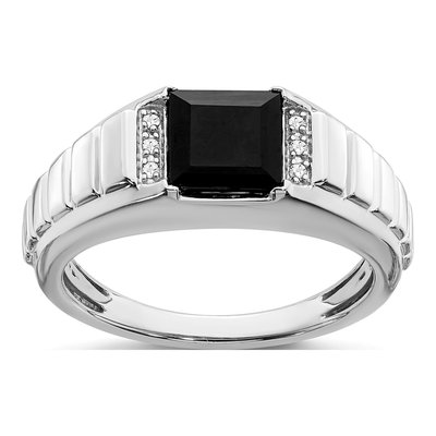 Men's 14K White Gold Onyx & Diamond Square Ring