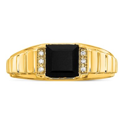 Men's 14K Yellow Gold Onyx & Diamond Square Ring – view 5