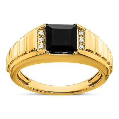 Men's 14K Yellow Gold Onyx & Diamond Square Ring