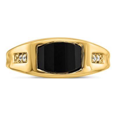Men's 14K Yellow Gold 1/20 ct tw Onyx & Diamond Barrel Ring – view 5