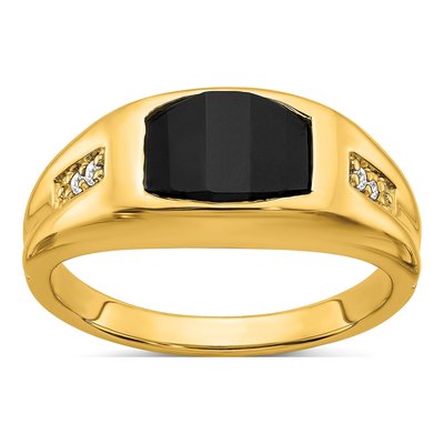 Men's 14K Yellow Gold 1/20 ct tw Onyx & Diamond Barrel Ring