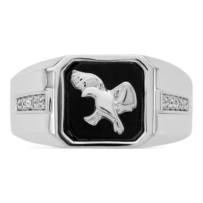 Men's 14K White Gold 1/20 ct tw Onyx & Diamond Eagle Ring – view 5