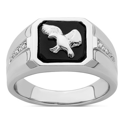 Men's 14K White Gold 1/20 ct tw Onyx & Diamond Eagle Ring