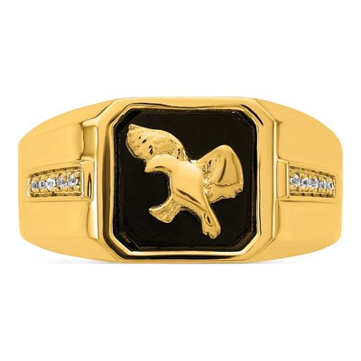 Men's 14K Yellow Gold 1/20 ct tw Onyx & Diamond Eagle Ring – view 6