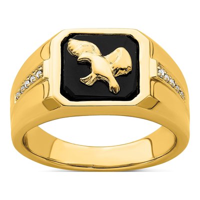 Men's 14K Yellow Gold 1/20 ct tw Onyx & Diamond Eagle Ring