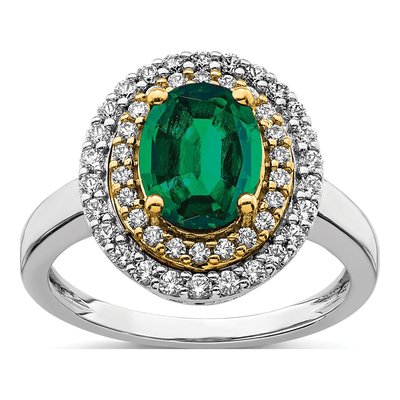 14K Two-Tone Gold 1/2 ct tw Lab-Created Emerald & Lab-Grown Diamond Fashion Ring