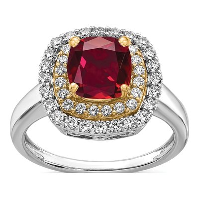 14K Two-Tone Gold 1/2 ct tw Lab-Created Ruby & Lab-Grown Diamond Fashion Ring
