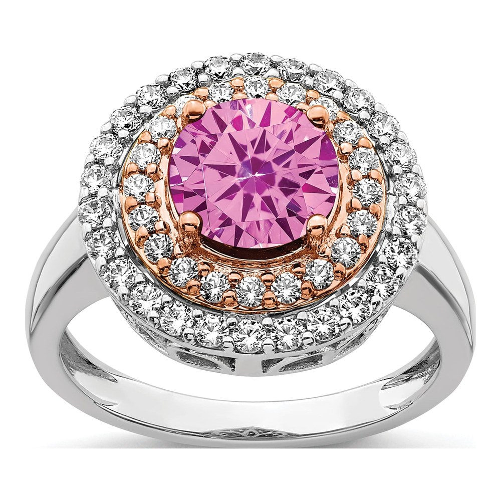 14K Two-Tone Rose And White Gold 5/8 Carat Lab Grown Diamond Vs/si+ G+ And Lab Created Pink Sapphire Complete Fashion Ring