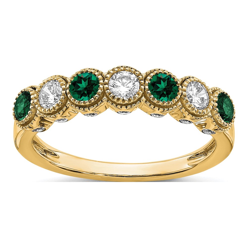 14K 1/2 Carat Lab Grown Diamond Vs/si+ G+ And Lab Created Emerald Complete Ring