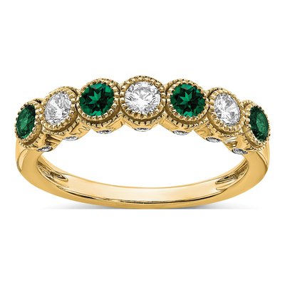 14K Yellow Gold 1/2 ct tw Lab-Created Emerald & Lab-Grown Diamond Ring