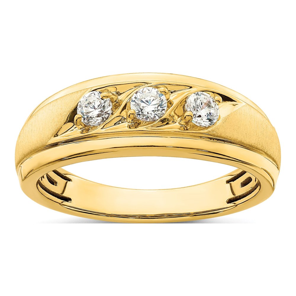 Men's 14K Yellow Gold 3-Stone Diamond Ring