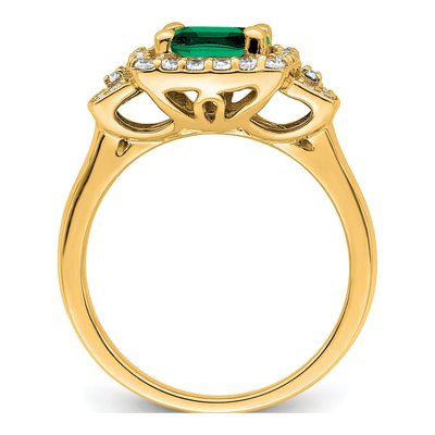 14K Yellow Gold 3/8 ct tw Lab-Created Emerald & Lab-Grown Diamond Halo Ring – view 2