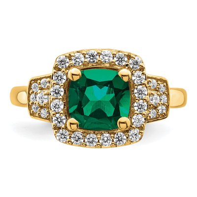 14K Yellow Gold 3/8 ct tw Lab-Created Emerald & Lab-Grown Diamond Halo Ring – view 4