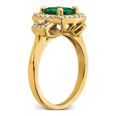 14K Yellow Gold 3/8 ct tw Lab-Created Emerald & Lab-Grown Diamond Halo Ring – view 6