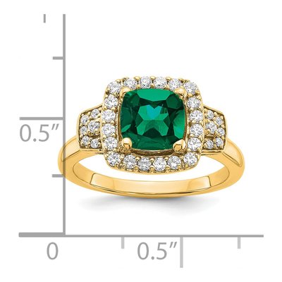 14K Yellow Gold 3/8 ct tw Lab-Created Emerald & Lab-Grown Diamond Halo Ring – view 7