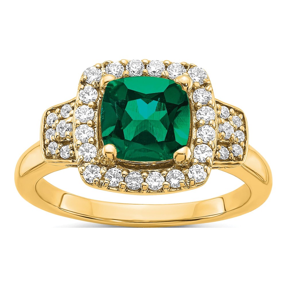 14K Yellow Gold 3/8 ct tw Lab-Created Emerald & Lab-Grown Diamond Halo Ring