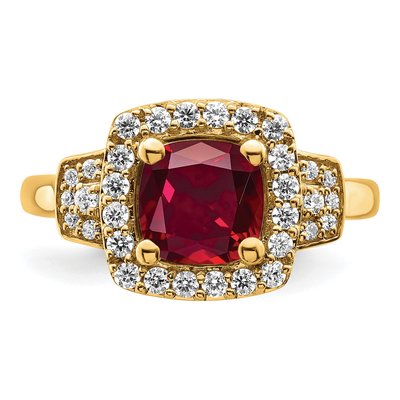 14K Yellow Gold 0.38 ct tw Lab-Created Ruby & Lab-Grown Diamond Halo Ring – view 4