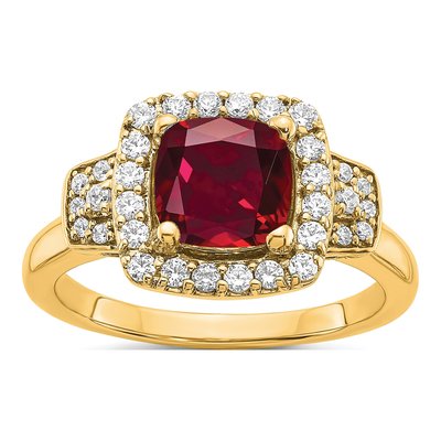14K Yellow Gold 0.38 ct tw Lab-Created Ruby & Lab-Grown Diamond Halo Ring