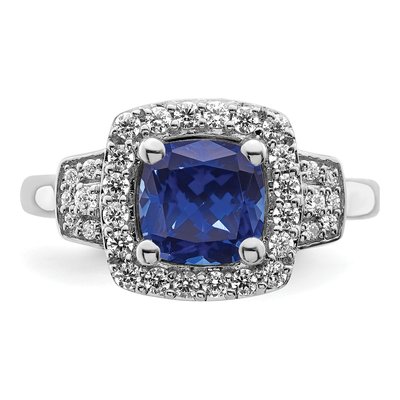 14K White Gold 0.38 ct tw Lab-Created Sapphire & Lab-Grown Diamond Halo Ring – view 4