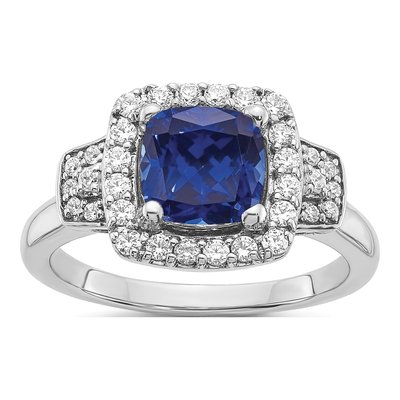14K White Gold 0.38 ct tw Lab-Created Sapphire & Lab-Grown Diamond Halo Ring