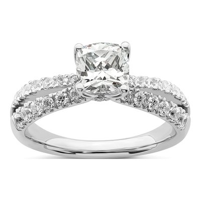 14K White Gold Lab-Grown Diamond Cushion Engagement Ring Semi-Mount