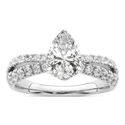 14K White Gold Lab-Grown Diamond Pear Engagement Ring Semi-Mount