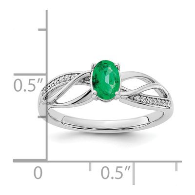 14K White Gold 1/20 ct tw Emerald & Diamond Oval Ring – view 2