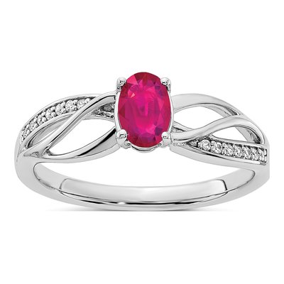 14K White Gold 1/20 ct tw Ruby & Diamond Oval Ring