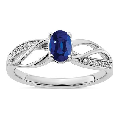 14K White Gold 1/20 ct tw Sapphire & Diamond Oval Ring