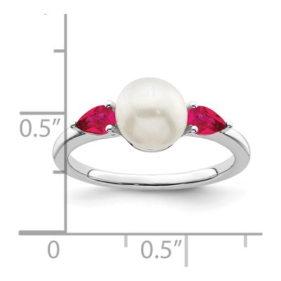 14K White Gold Ruby & Freshwater Cultured Pearl Pear Ring – view 2