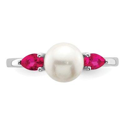 14K White Gold Ruby & Freshwater Cultured Pearl Pear Ring – view 4