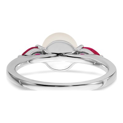 14K White Gold Ruby & Freshwater Cultured Pearl Pear Ring – view 5