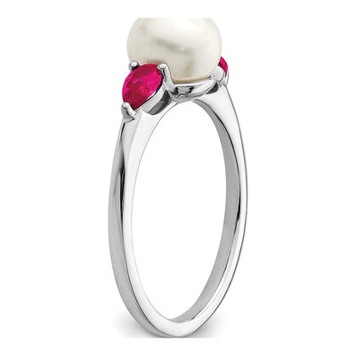 14K White Gold Ruby & Freshwater Cultured Pearl Pear Ring – view 6