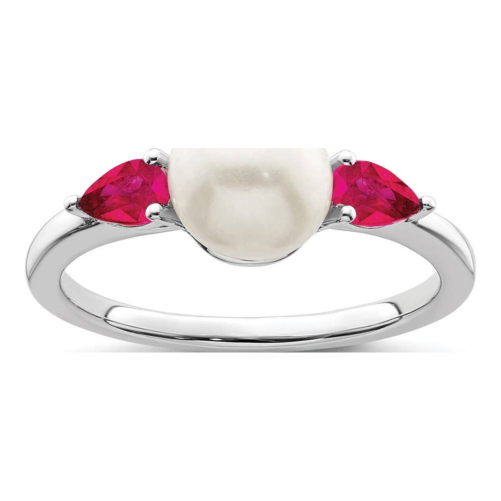 14K White Gold Ruby & Freshwater Cultured Pearl Pear Ring