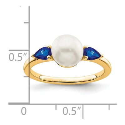 14K White Gold Sapphire & Freshwater Cultured Pearl Pear Ring – view 2
